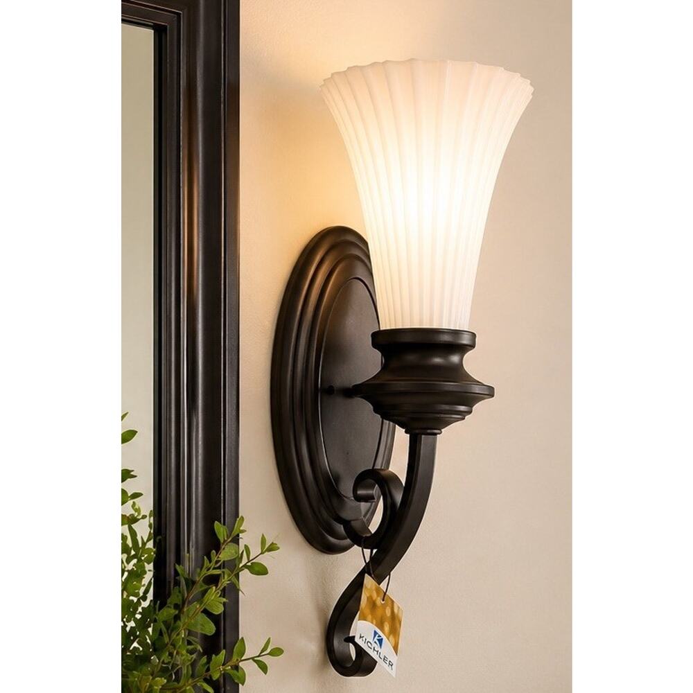 Kichler 45050 Wall Sconce Bronze Pleated Glass Light Fixture NEW Discontinued